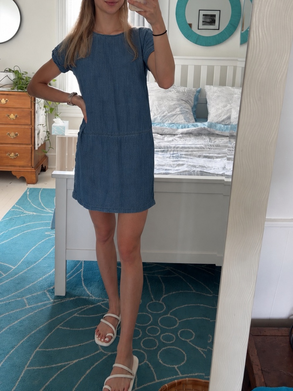 Banana Republic Chambray Denim Button Side Mini Dress Size 0 Regular